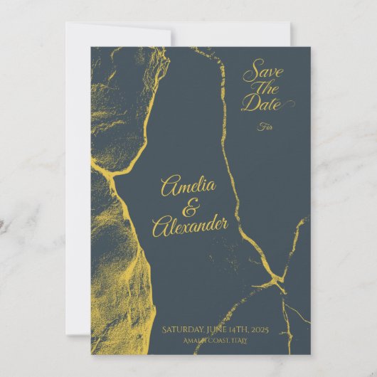 Elegant Grijs & Goud Marmer Save the Date Modern Kaart (Voorkant)