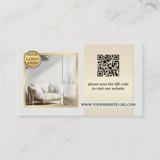 Elegant Grijs Goud Meubilair of Binnenhuisontwerp Visitekaartje (Achterkant)