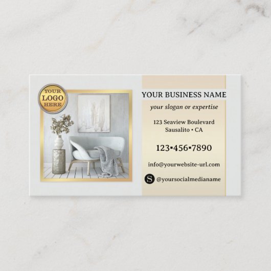 Elegant Grijs Goud Meubilair of Binnenhuisontwerp Visitekaartje (Voorkant)