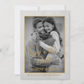 Elegant Grijs & Goud Script met Fotobruiloft Save The Date (Voorkant)