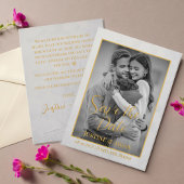 Elegant Grijs & Goud Script met Fotobruiloft Save The Date
