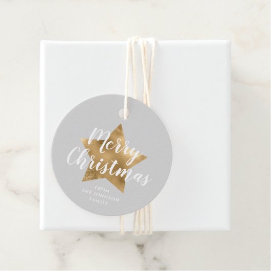 Elegant Grijs Goud Ster Kerstmis Bedankjes Labels (In situ)