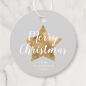 Elegant Grijs Goud Ster Kerstmis Bedankjes Labels (Voorkant)
