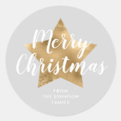 Elegant Grijs Goud Ster Kerstmis Ronde Sticker (Voorkant)