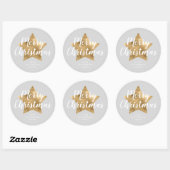 Elegant Grijs Goud Ster Kerstmis Ronde Sticker (Vel)