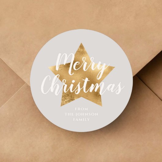 Elegant Grijs Goud Ster Kerstmis Ronde Sticker