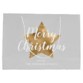Elegant Grijs Goud Ster Vrolijk Kerstfeest Groot Cadeauzakje (Achterkant)