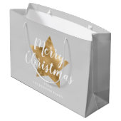 Elegant Grijs Goud Ster Vrolijk Kerstfeest Groot Cadeauzakje (Achterkant Gekanteld)
