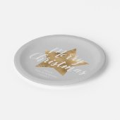 Elegant Grijs Goud Ster Vrolijk Kerstfeest Papieren Bordje (Gekanteld)