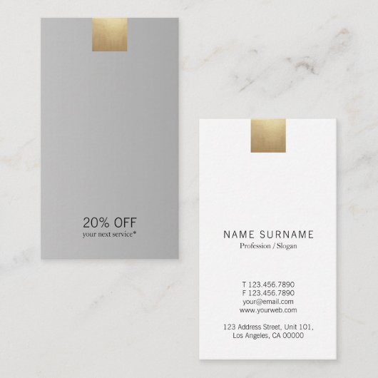 Elegant grijs gradiënt goudkorting Verticaal Visitekaartje (Voorkant / Achterkant)
