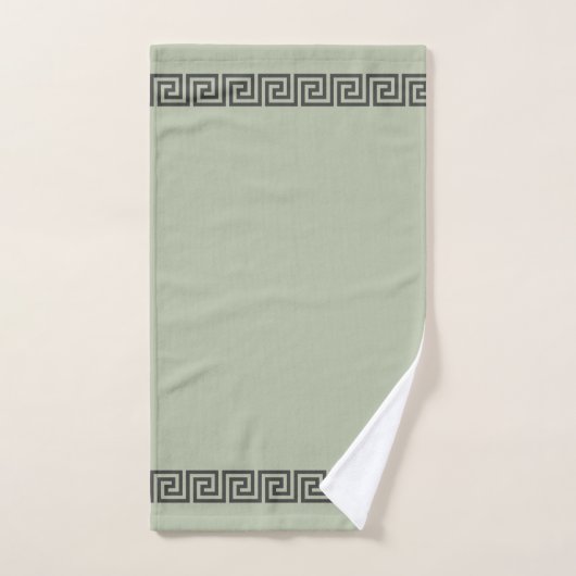 Elegant Grijs Grieks Patroon op Sage Green Bad Handdoek (Handdoek)