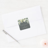 Elegant Grijs Groen Snowberry+Eucalyptus Bruiloft Vierkante Sticker (Envelop)