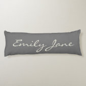 Elegant grijs handgeschreven scriptnaam Aangepast Lichaamskussen (Achterkant)
