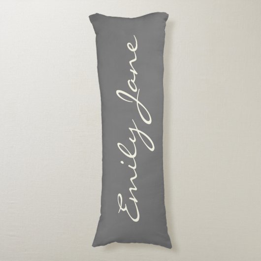 Elegant grijs handgeschreven scriptnaam Aangepast Lichaamskussen (Voorkant Verticaal)