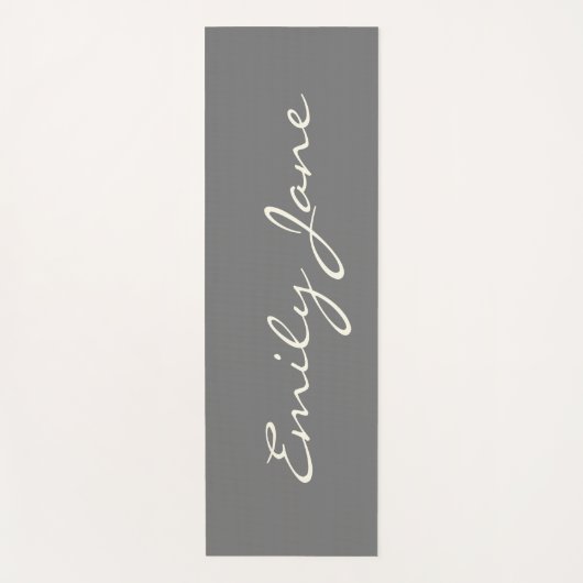 Elegant grijs handgeschreven scriptnaam Aangepast Yogamat (Voorkant)