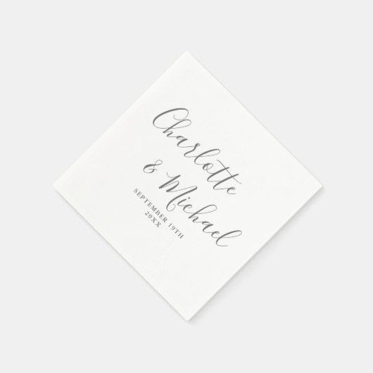 Elegant Grijs Handtekening Script Bruiloft Servet (Hoek)
