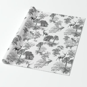 Elegant  Grijs Herten Fox Country Toile Cadeaupapier