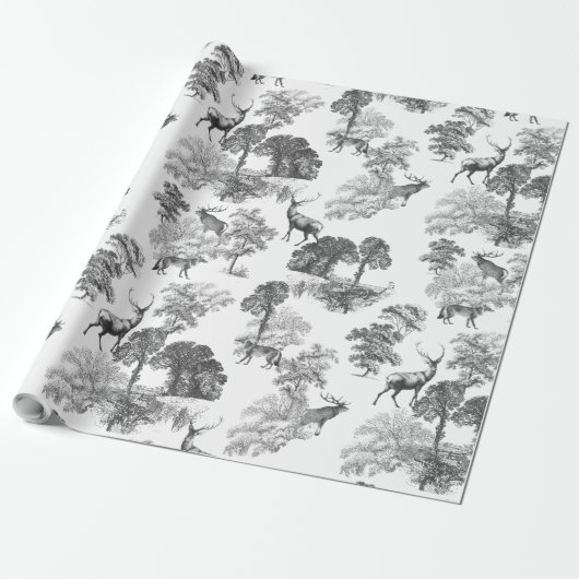 Elegant  Grijs Herten Fox Country Toile Cadeaupapier (Uitgerold)