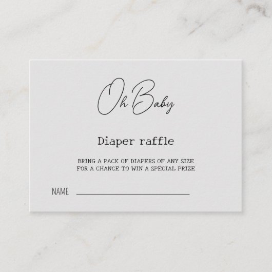 Elegant Grijs Kalligrafie Baby shower Luier Raffle Informatiekaartje (Voorkant)