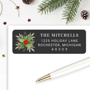 Elegant Grijs Kerstgroen Retouradres Etiket