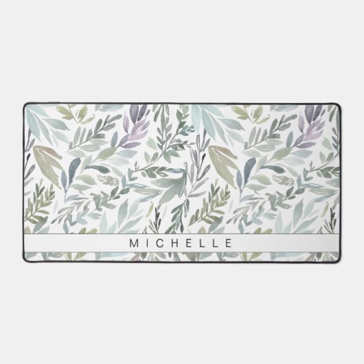 Elegant grijs licht groen blad Waterverf Bureaumat (Voorkant)