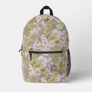Elegant grijs licht groen bloemenpatroon monogram bedrukte rugzak