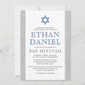 Elegant grijs linnen blauw Ster van David bar mits Kaart (Voorkant)