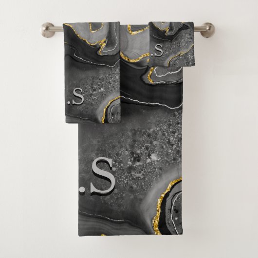 Elegant grijs marmer faux goudglitter bad handdoek (Insitu)