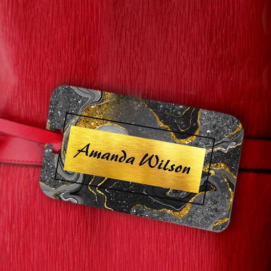 Elegant grijs marmer faux goudglitter bagagelabel
