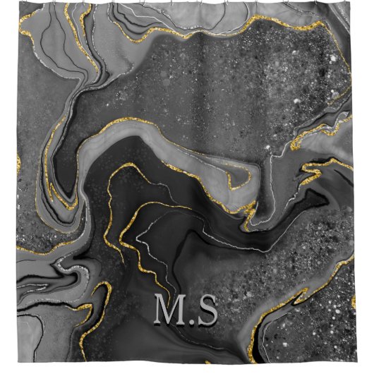 Elegant grijs marmer faux goudglitter douchegordijn (Voorkant)