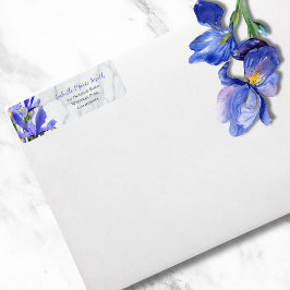 Elegant grijs marmeren waterverf blauw bloemendesi etiket