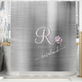 Elegant grijs met aangepaste monogram roze Rose Douchegordijn