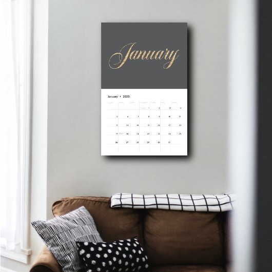 Elegant grijs minimalistisch| gouden scriptletters kalender