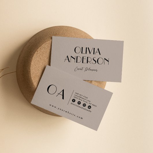 Elegant grijs minimalistisch neutraal boho chic mo visitekaartje