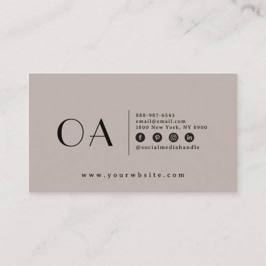 Elegant grijs minimalistisch neutraal boho chic mo visitekaartje (Achterkant)