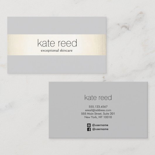 Elegant grijs modern goud gestreept visitekaartje (Voorkant / Achterkant)