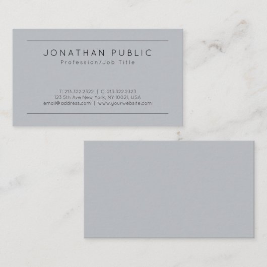 Elegant grijs Moderne Minimalistische Sjabloon Visitekaartje (Voorkant / Achterkant)