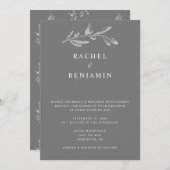 Elegant grijs monochroom bruiloft Botanisch minima Kaart (Voorkant / Achterkant)