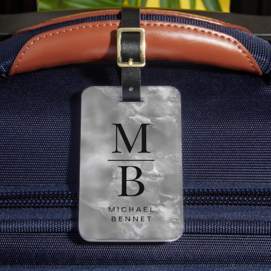 Elegant grijs monogram bagagelabel (Voorkant Insitu 2)