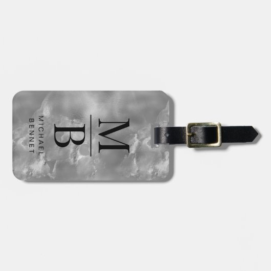 Elegant grijs monogram bagagelabel (Voorkant horizontaal)