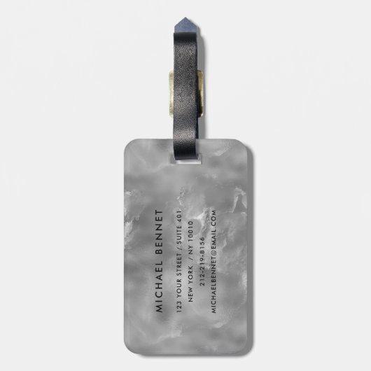Elegant grijs monogram bagagelabel (Achterkant verticaal)