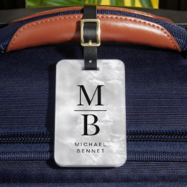 Elegant grijs monogram bagagelabel