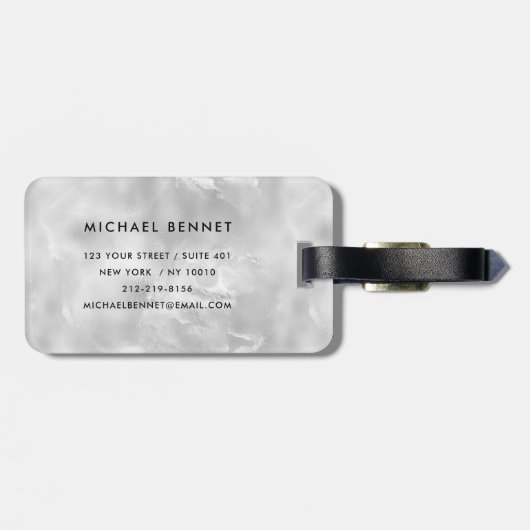 Elegant grijs monogram bagagelabel (Achterkant horizontaal)