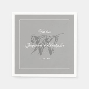 Elegant Grijs Monogram Bruid Bruidegom Klasse Trou Servet