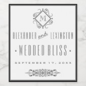 Elegant grijs monogram bruiloft wijn label etiket (Enkel label)