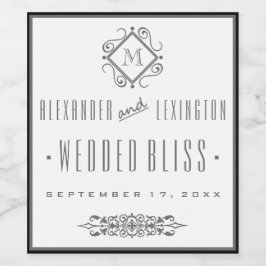 Elegant grijs monogram bruiloft wijn label etiket