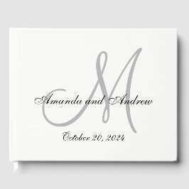 Elegant grijs monogram met foto bruiloft gastenboek