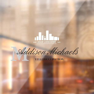 Elegant grijs monogram Naam Titel & Logo Raamsticker