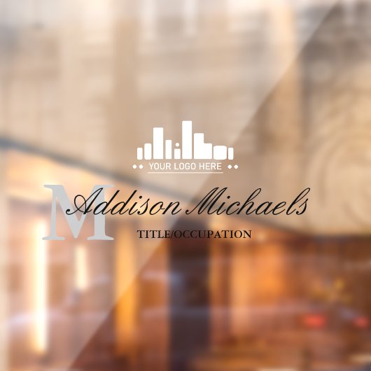 Elegant grijs monogram Naam Titel & Logo Raamsticker (Vel 2)