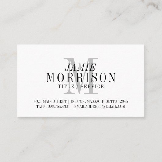 Elegant Grijs Monogram Professional Visitekaartje (Voorkant)